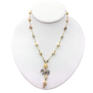 Zebra Charm Lavalier Beaded Choker Necklace with Mixed Beads & Gold Tone Vintage